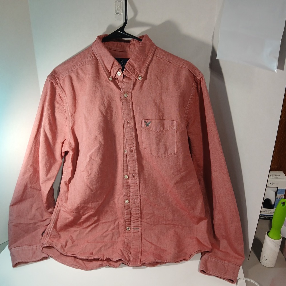 American Eagle Shirt Mens Medium Red Casual Button Up Long Sleeve